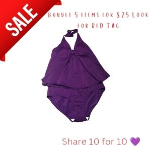 Jessica London Size 24 Swimsuit 2pc halter top tankini high waist bottoms